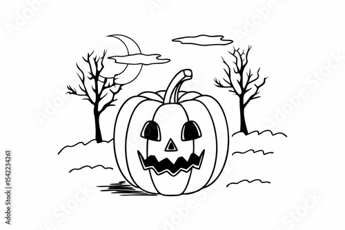 Halloween jack o lantern pumpkin line art