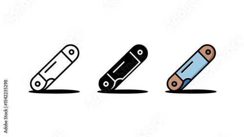 Pocket knife icon set line art black and color variations