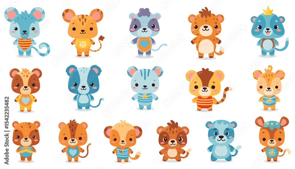 Obraz premium Collection of fifteen uniquely designed cartoon animal characters with varied colors and patterns.