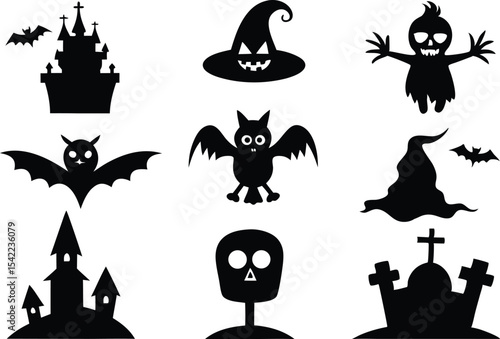 set of halloween icons silhouette design,halloween ornaments