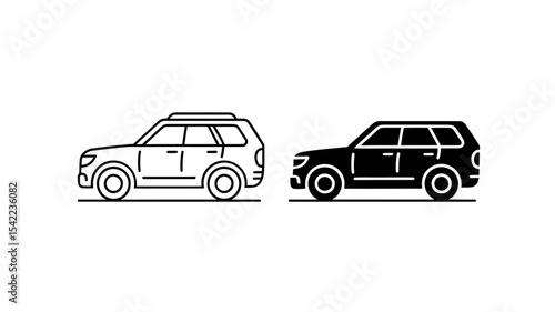 Line art illustration of a modern suv vehicle in two styles