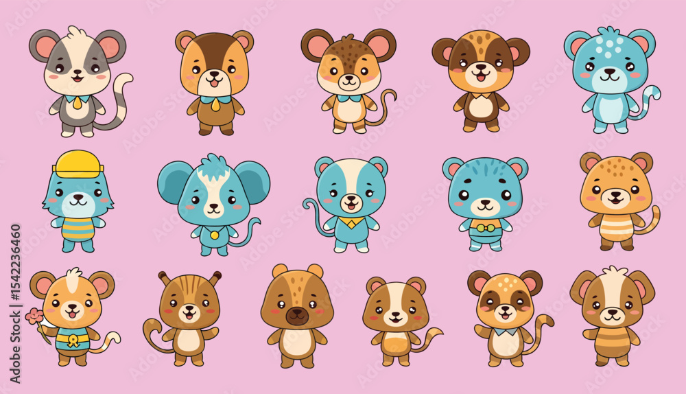 Cartoon Animal Characters Diverse Collection of Stylized Mammals with Unique Designs. Cartoon Animal Characters Diverse Collection of Stylized Mammals with Unique Designs.