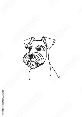 Minimalist One Line Drawing of Schnauzer Dog Head in Black Outline Style on Transparent Background for Pet Logo and Veterinary Branding