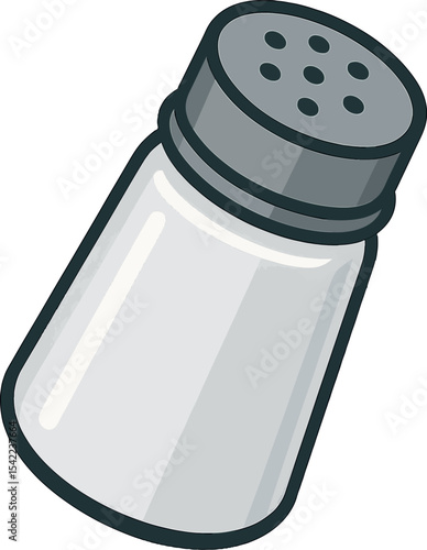 Salt shaker tilted with granules spilling on a kitchen countertop at midday