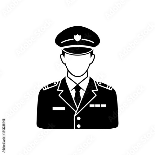 Monochrome faceless figure in military uniform with hat tie jacket and epaulettes