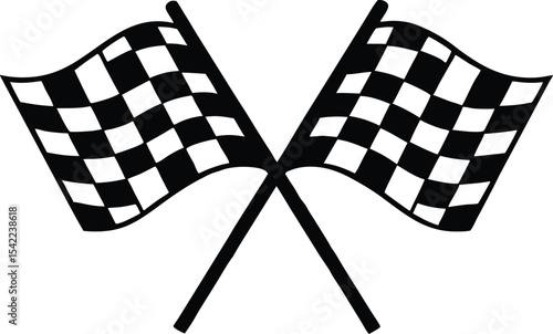 Racing flag, two crossed checkered Flag,  sports finish line flag silhouette vector