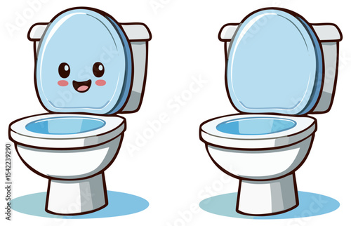 Cartoon toilet set with and without happy face, clipart illustration, isolated 