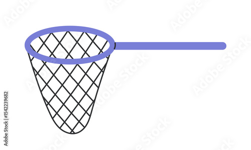 Fishing net. Angling equipment. Hand drawn flat vector illustration isolated on white background