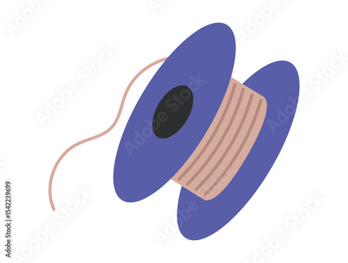 Fishing line spool. Reel line spool icon. Angling equipment. Hand drawn flat vector illustration isolated on white background