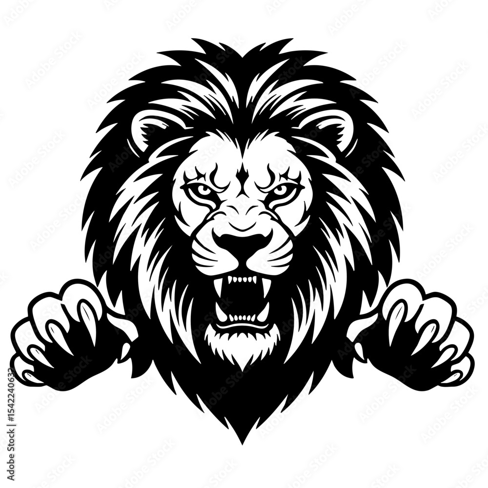 Obraz premium Roaring Lion Black SVG Vector Outline
