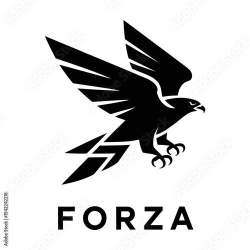 Flying falcon silhouette logo isolated on white background
