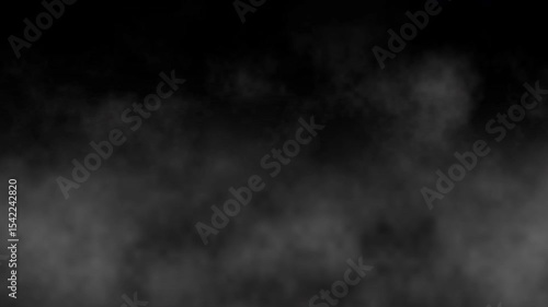 White smoke or steam slowly moving on black background. Gray fog effect isolated on black screen background. Rising smoke overlay. Loop, 4K