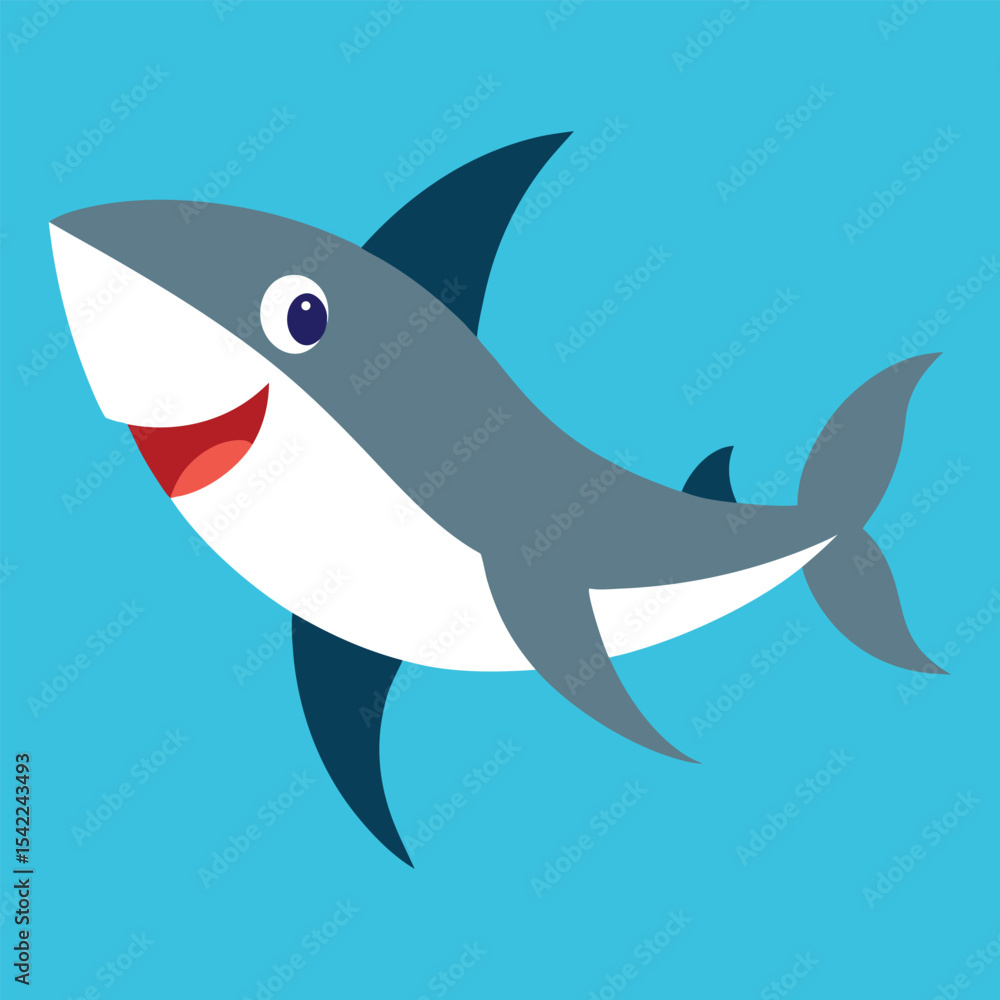 Obraz premium Colorful Cartoon Shark Illustration Cute Ocean Animal Vector Art silhouette, Cartoon Shark vector silhouette, Clipart design