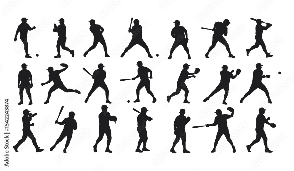 A Comprehensive Collection of Male Athletes in Various Action Poses, Featuring Batting, Pitching, and Catching on the Field A Comprehensive Collection of Male Athletes in Various Action Poses, Featuring Batting, Pitching, and Catching on the Field
