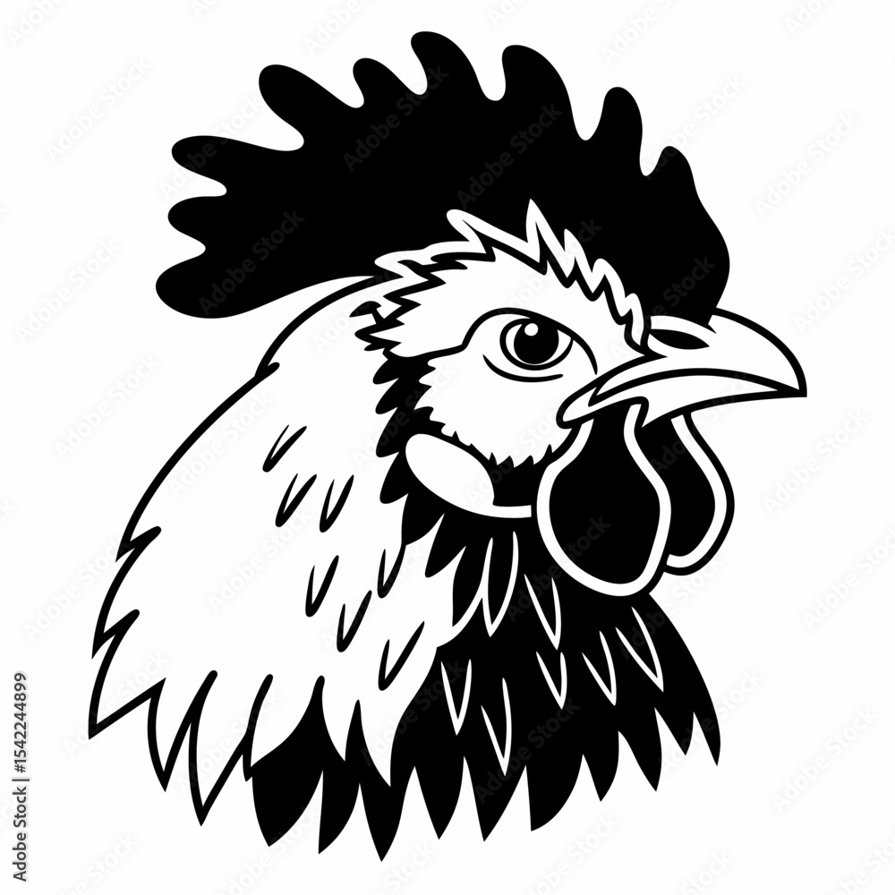 Obraz premium Hen silhouette isolated on white background. Chicken head design vector art, chicken animal vector illustration