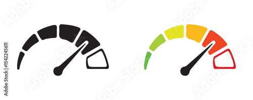 Speedometer Gauge Icons Set. Black and Colorful Indicator Levels. Victor illustration eps 10