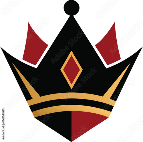 Black Gold and Red Elegant Royal Crown Design in Vector Style