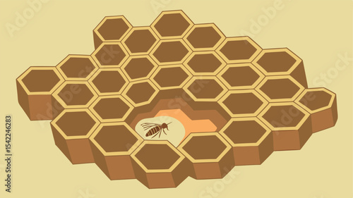 Illustration of a honeycomb structure with a bee inside, set against a light yellow background space