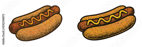 Hot dogs with yellow mustard served on a bun, perfect for summer barbecues and picnics in a casual outdoor setting