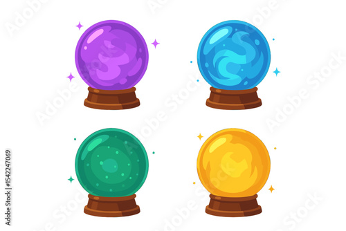 Colorful crystal balls representing mystical themes for fantasy or divination purposes