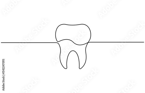 Teeth continuous one line drawing and simple isolated outline vector design, Tooth continuous one line drawing. Dental symbol. Vector illustration, Single line art tooth icon. Vector illustration
