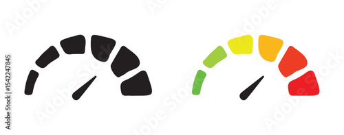 Speedometer Gauge Icons Set. Black and Colorful Indicator Levels. Victor illustration eps 10
