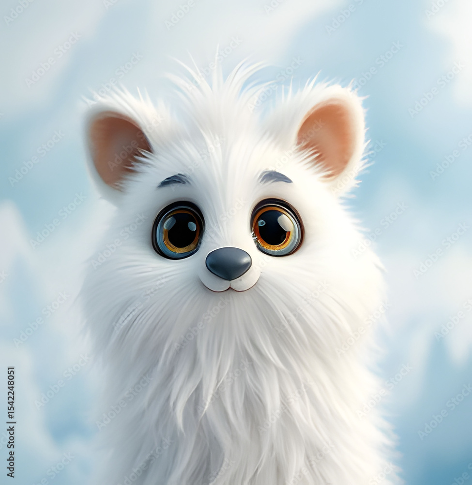 Fluffy Dreamer: A close-up, heartwarming portrayal of a cute, white fluffy creature with soulful eyes against a bright blue, slightly cloudy backdrop. Capturing innocence and wonder. Fluffy Dreamer: A close-up, heartwarming portrayal of a cute, white fluffy creature with soulful eyes against a bright blue, slightly cloudy backdrop. Capturing innocence and wonder.