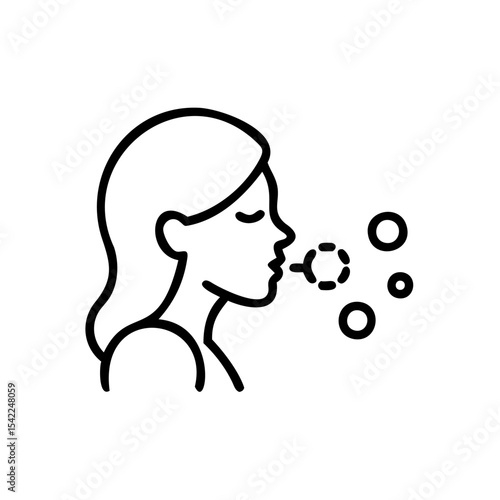 Line Art Illustration Woman Exhaling Circles Breath Air Bubbles Handmade girl female