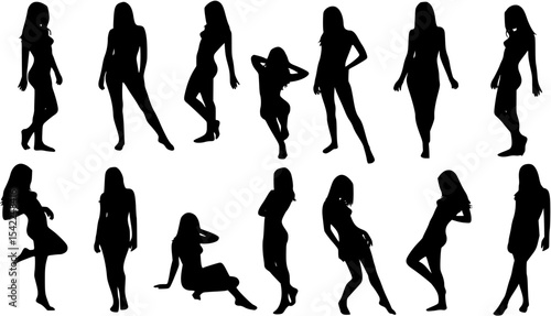 Sexy erotic woman different poses silhouette vector set.
