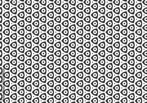 Black and White abstract pattern of simple shapes on white background.