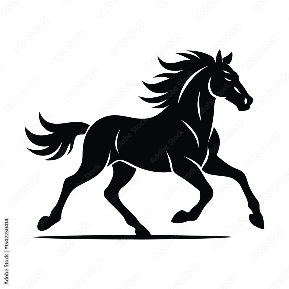 Obraz premium Brave Free Horse Silhouette, Bold horse running joyfully with freedom in open nature field vector illustration in wild motion graphic style