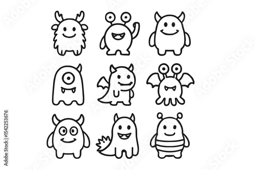 Cute cartoon monsters collection with fun expressions and unique features