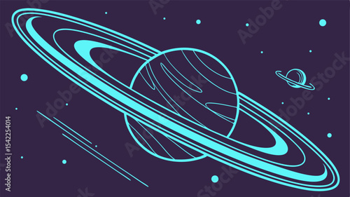 Illustration of a planet with rings and another smaller planet in a dark space background with stars