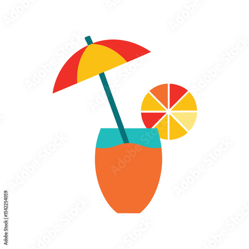 Summer Cocktails Refreshing Drinks with Orange and Umbrella Icon