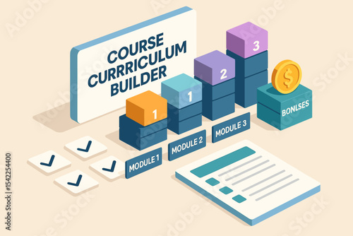 Online course curriculum builder with module progression and bonuses