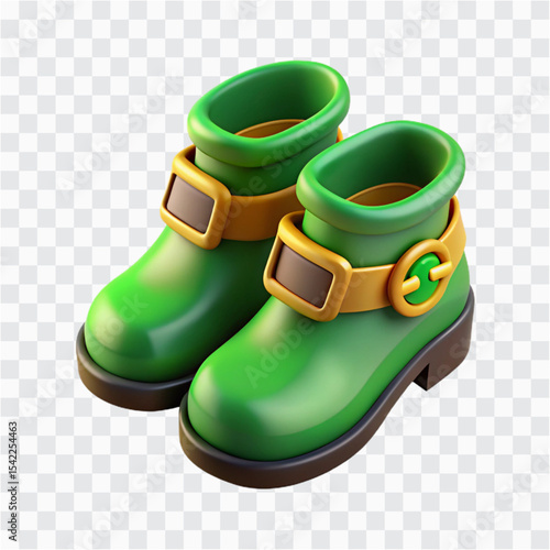 3D Leprechaun Shoes Icon PNG | Green Elf Boots, St. Patrick’s Day Footwear Illustration