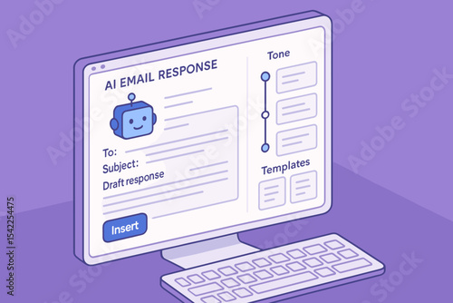 Ai-powered email response interface on computer screen illustration