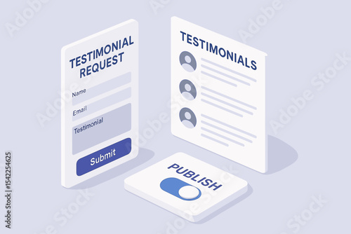 Isometric testimonial request and publish interface