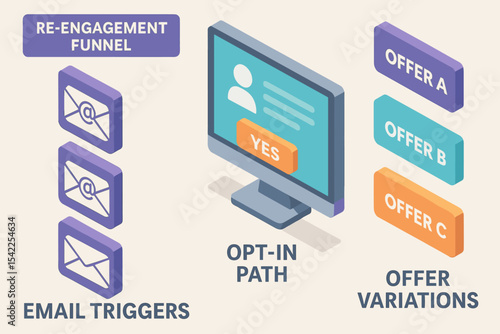 Email triggers and offer variations in marketing re-engagement funnel visualization