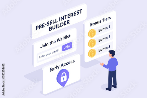 Male adult engaging with pre-sell interest builder for early access and bonuses