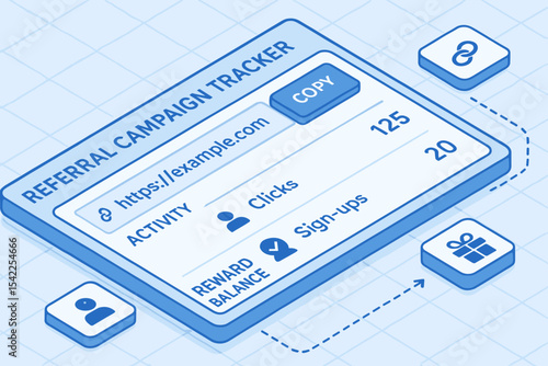 Referral campaign tracker interface with activity and rewards display