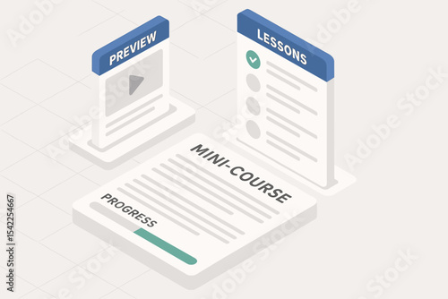 Interactive online mini-course preview with lessons and progress tracker