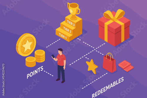 Young adult male exploring reward points and redeemables with smartphone