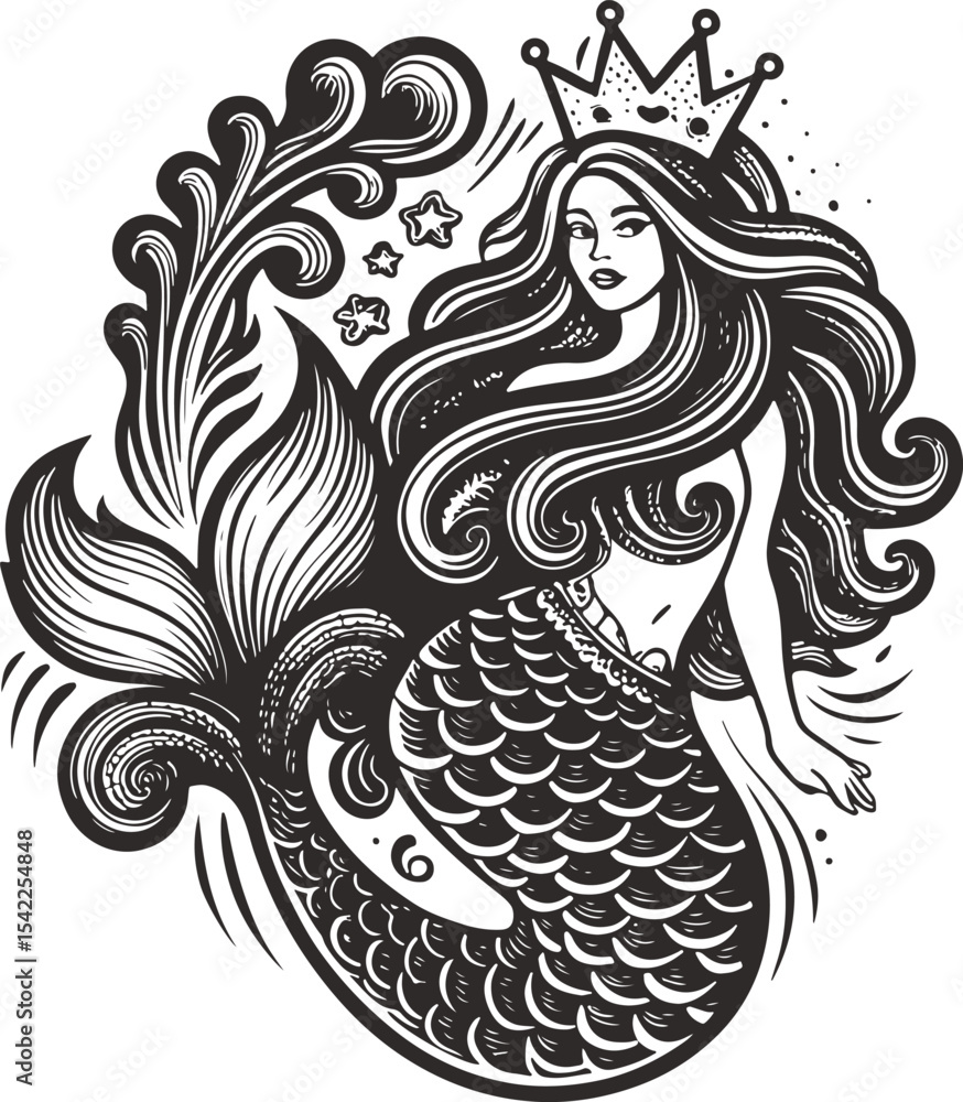 Fototapeta premium Mermaid silhouette vector design