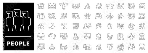 People vector icons collection. Thin line icons related to people and society. People society thin line style icons. Person, individual, community, society, population, group of people
