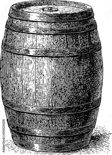 Vintage barrel with lid depicted in engraving style and pencil art