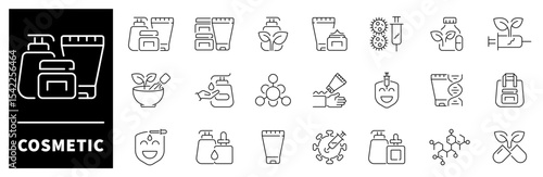 Set of outline icons related to cosmetics and beauty. Cosmetics linear vector icons. Beauty, Skincare, Makeup, Perfume, Fragrance, Cosmetics vector icons