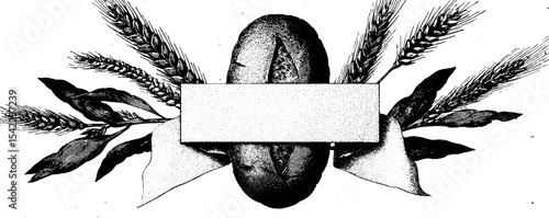 Vintage engraving style bread and wheat design for decorative borders