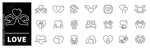 Love vector icons collection. Thin line icons related to love and feelings. Love vector icons in line style