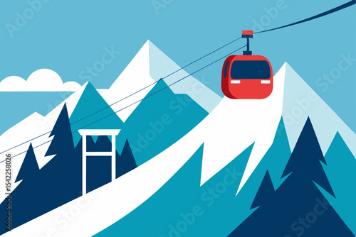 Winter ski resort in the Alps with a chairlift ascending a snow-covered mountain under a clear sky
